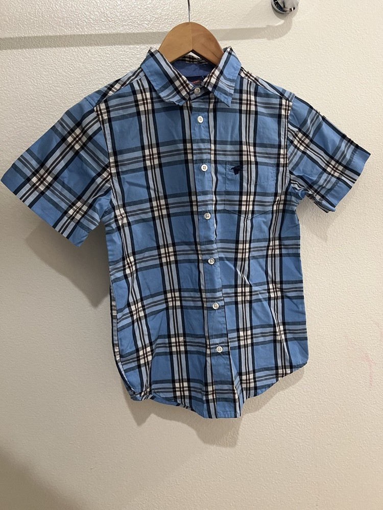 Wrangler JEANSCO Boys Blue Plaid Short Sleeve Button-Up Shirt L (10/12)