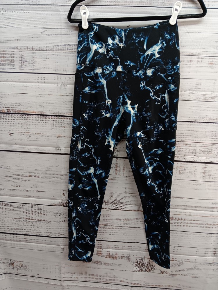 Nicole Miller Womens Medium Black Blue Active Leggings with Pockets