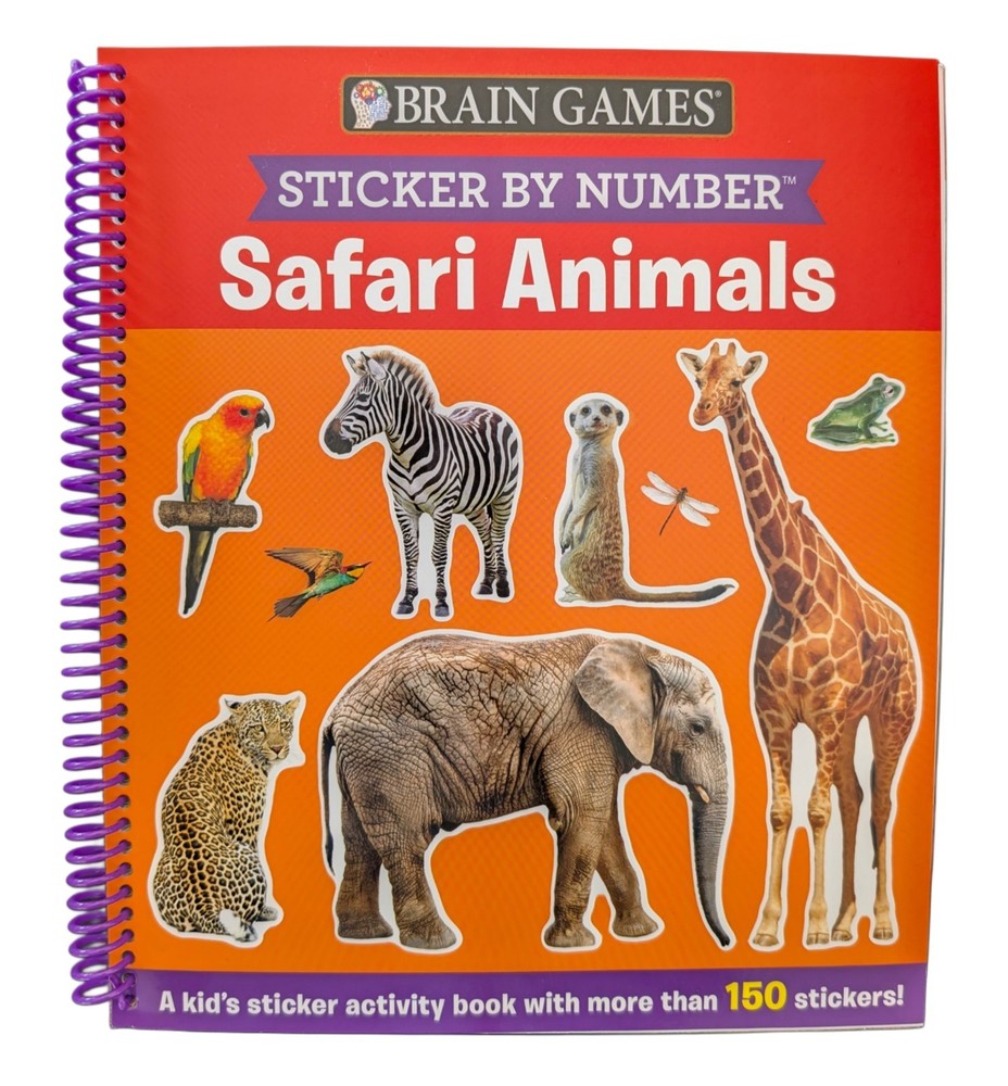 Brain Games Sticker by Number SAFARI ANIMALS Kid's Activity Book 150 Stickers 3+