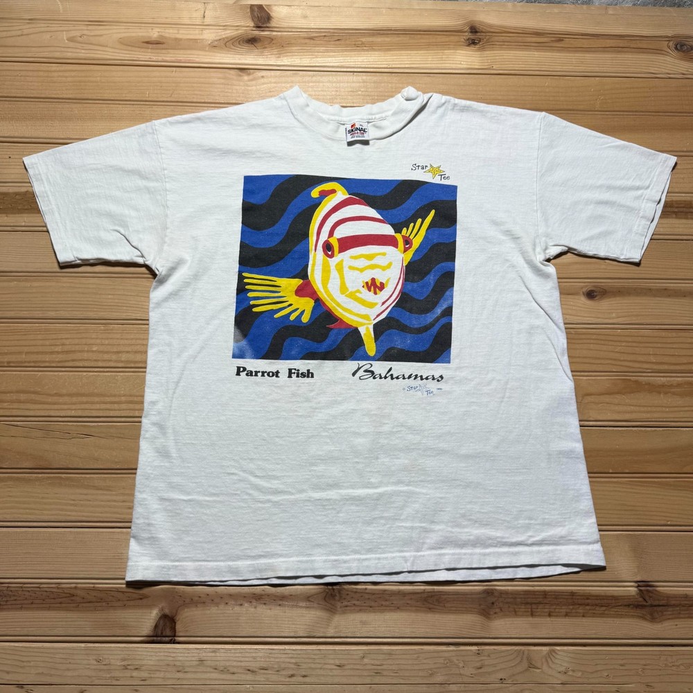 Vintage 1990 Bahamas Parrot Fish Star Tee Beach Surf Graphic Souvenir T-Shirt XL