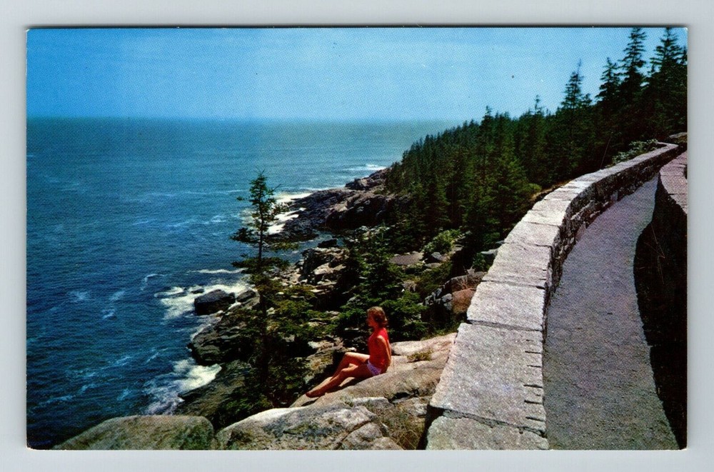 Acadia National Park ME-Maine, View Summit Otter Cliff  Vintage Postcard-image