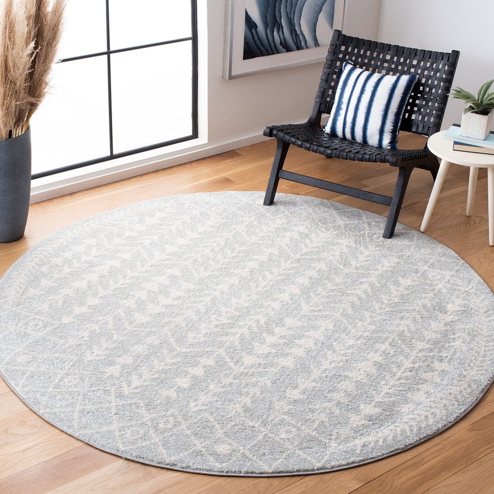 Safavieh Tulum Collection Area Rug - 67 Round Light Grey Ivory Moroccan Boho