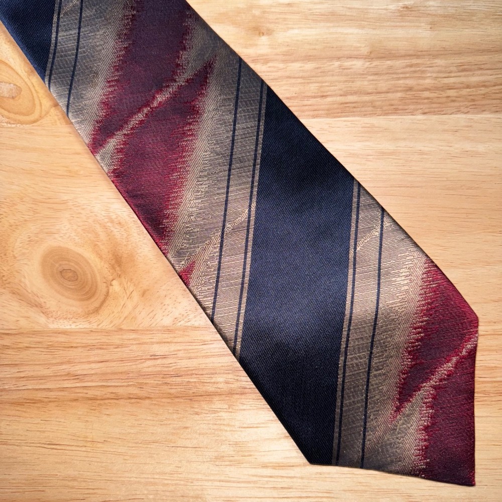 Countess Mara Neck Tie Vintage 50s Abstract Brown Red Tan Stripe Silk Tie