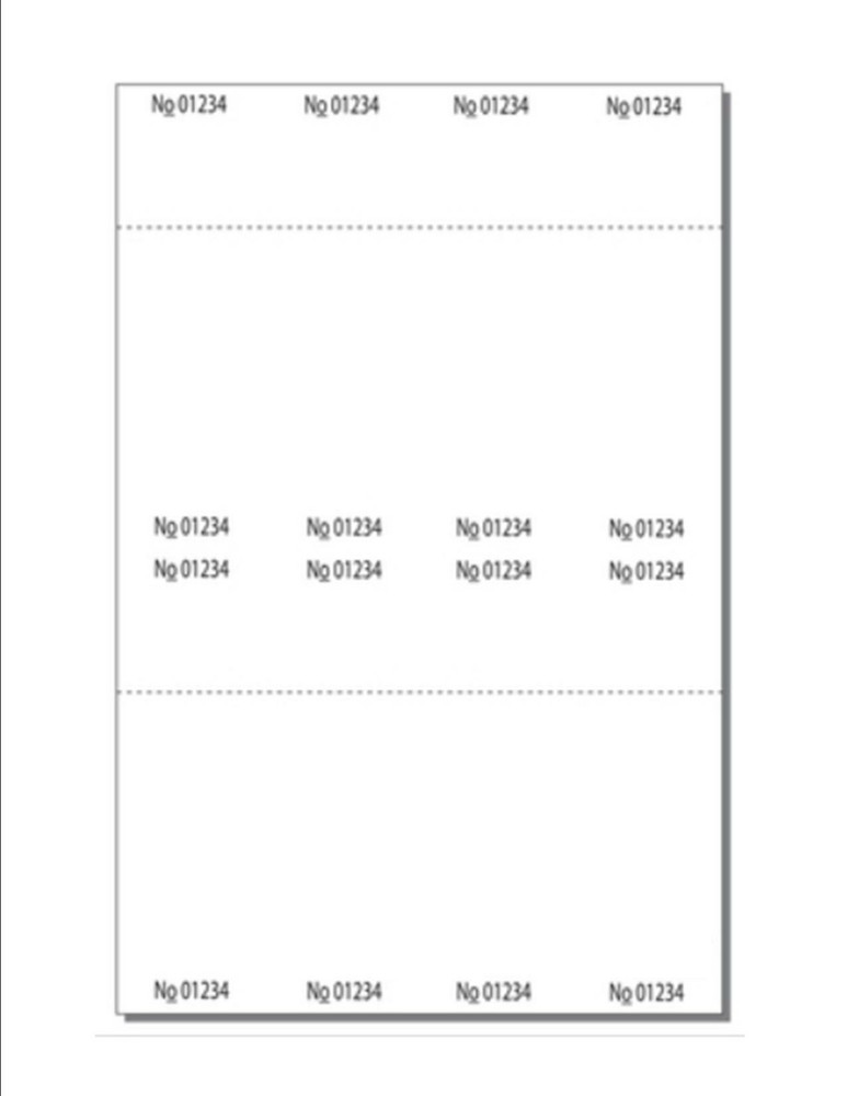 Numbered Ticket Sheets 8.5x13 White 8 Tickets Per Sheet 250 Pack