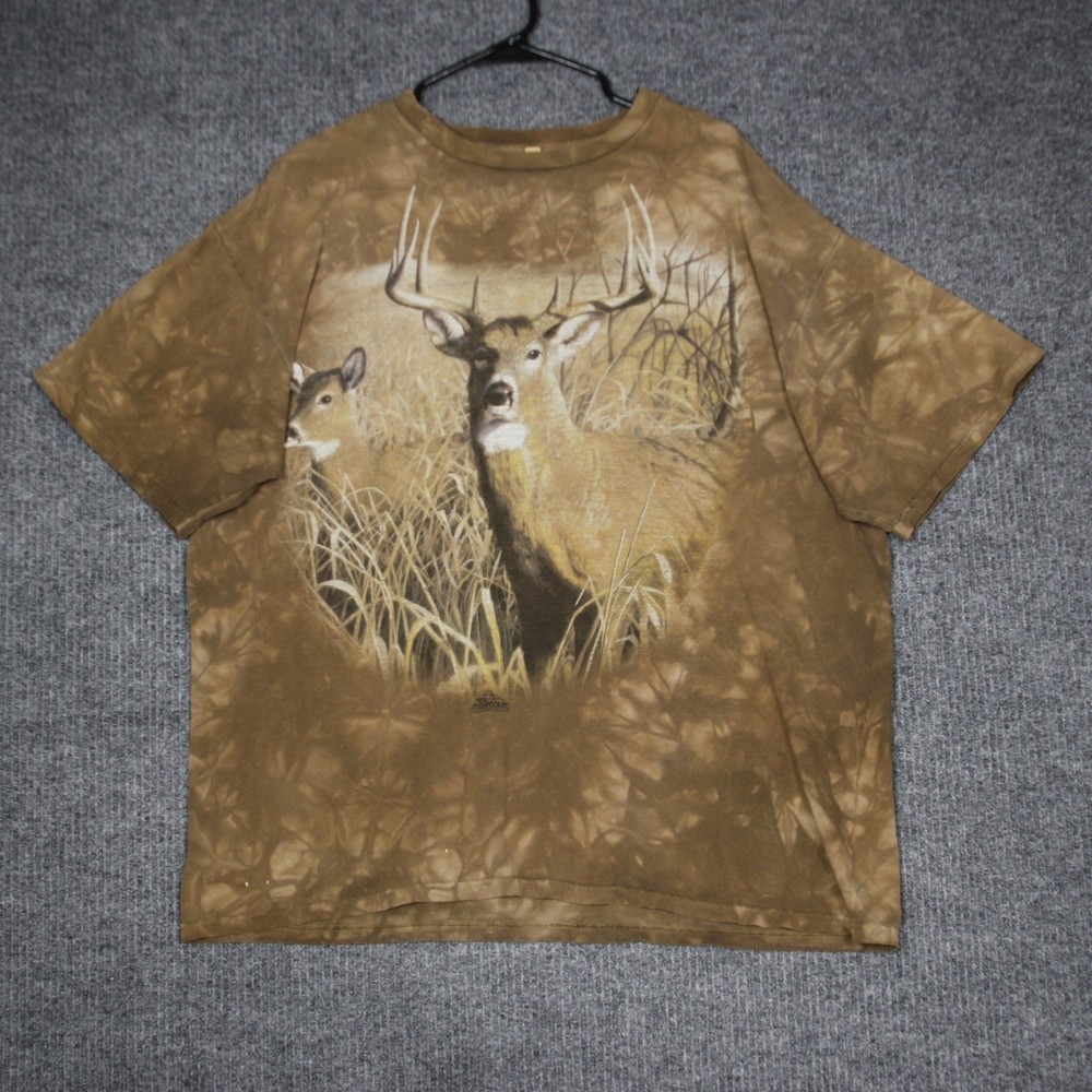 VTG The Mountain T Shirt Mens XL Brown Tie Dye Graphic Deer Buck Nature Hunting