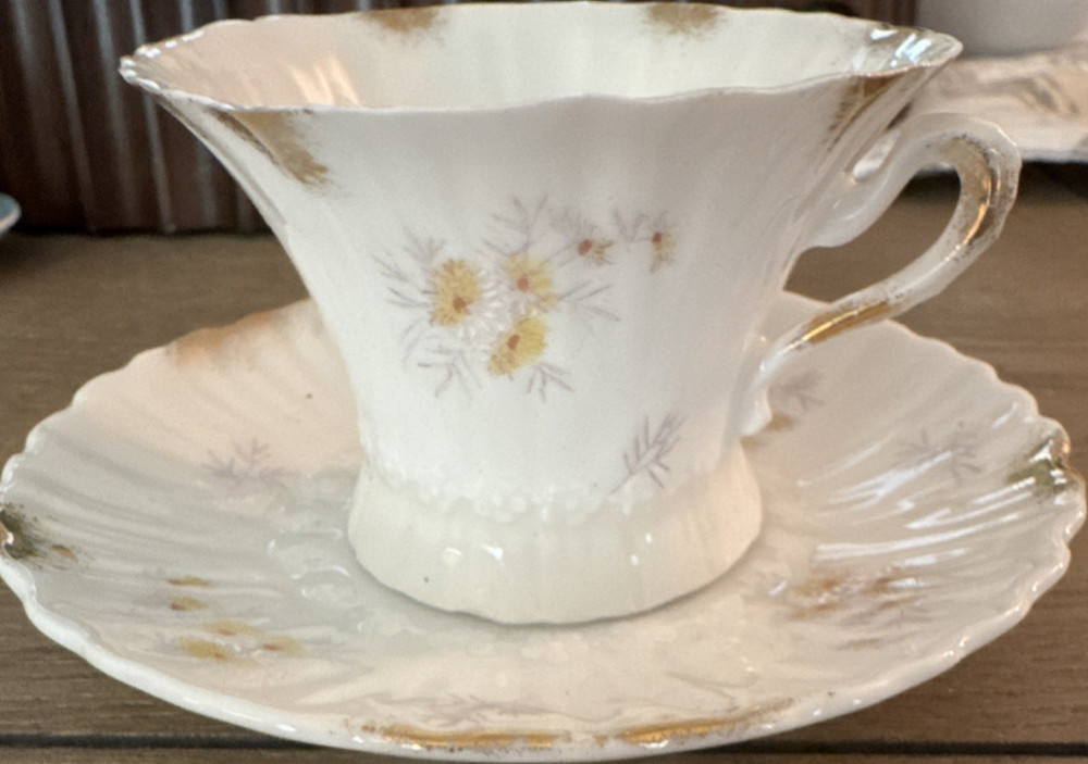 Paragon England Bone China Floral White Gold Trim Cup & Saucer Set 2-Piece