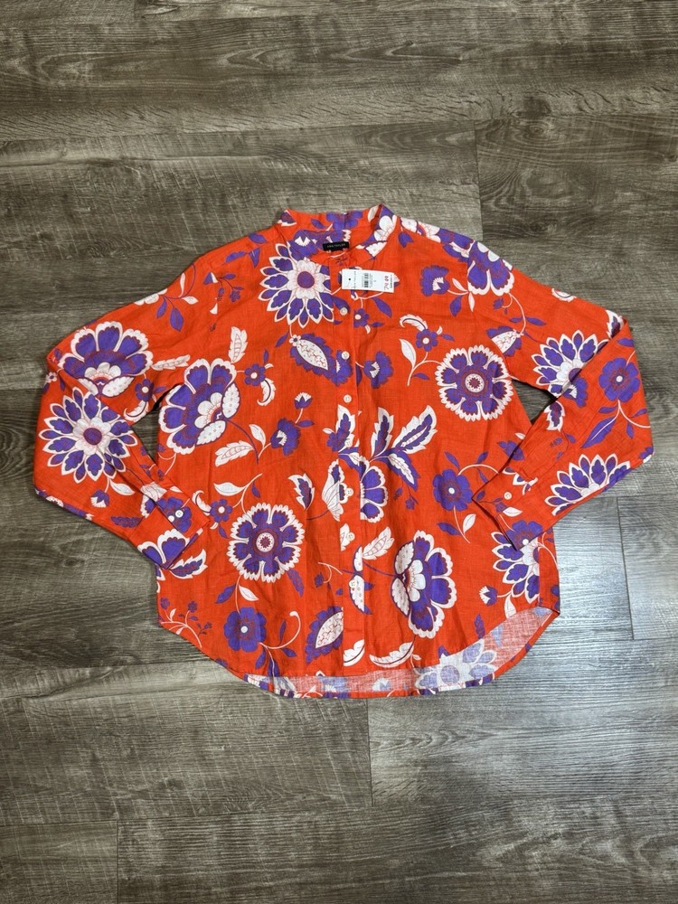 NWT Ann Taylor 100% Linen Size Sm Orange Floral
