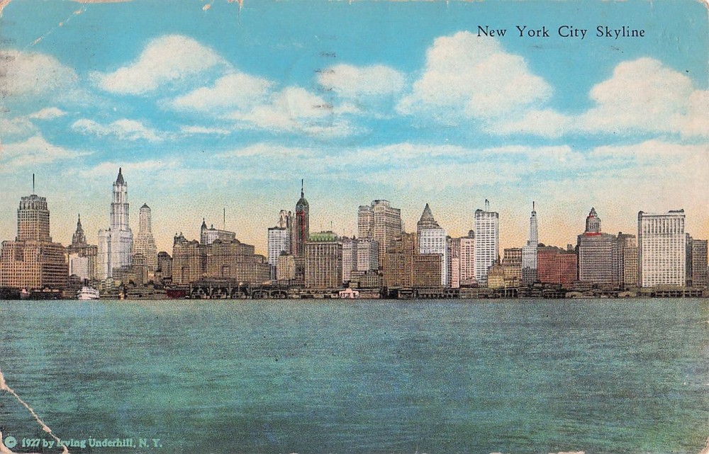 1929 New York City Skyline Postcard vintage NYC Postmarked handwritten 1920s art