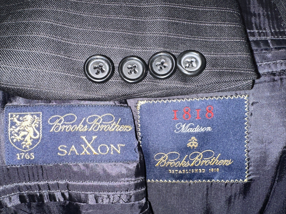 Brooks Brothers 1818 Madison SaxXon 45R  Dark Gray Striped Wool Blazer Jacket