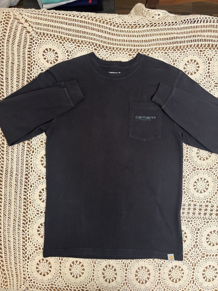 Carhartt Black Loose Fit Pocket Logo Men's S Long Sleeve Crew Neck T-Shirt