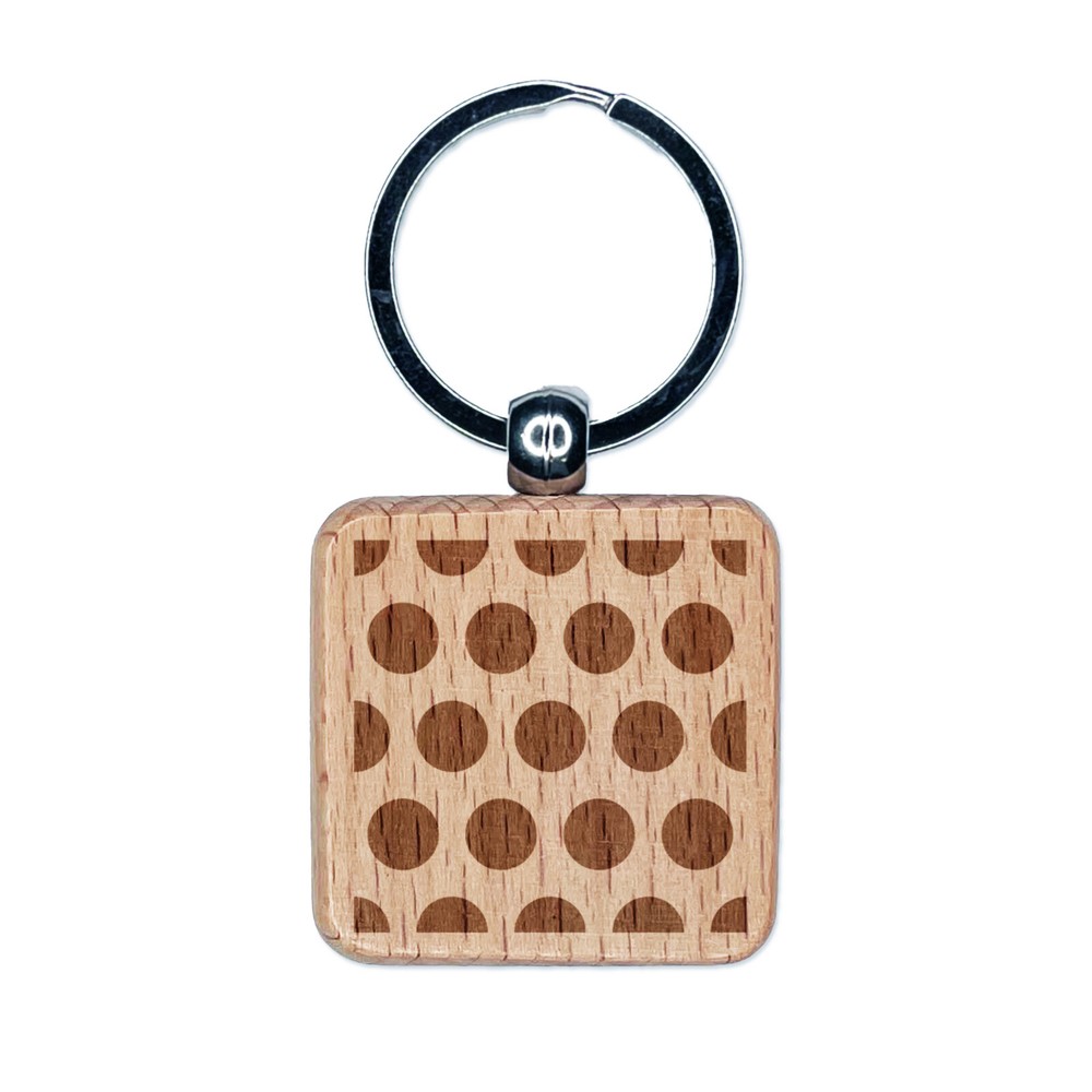 Polka Dot Circle Engraved Wooden Square Keychain Charm Tag  