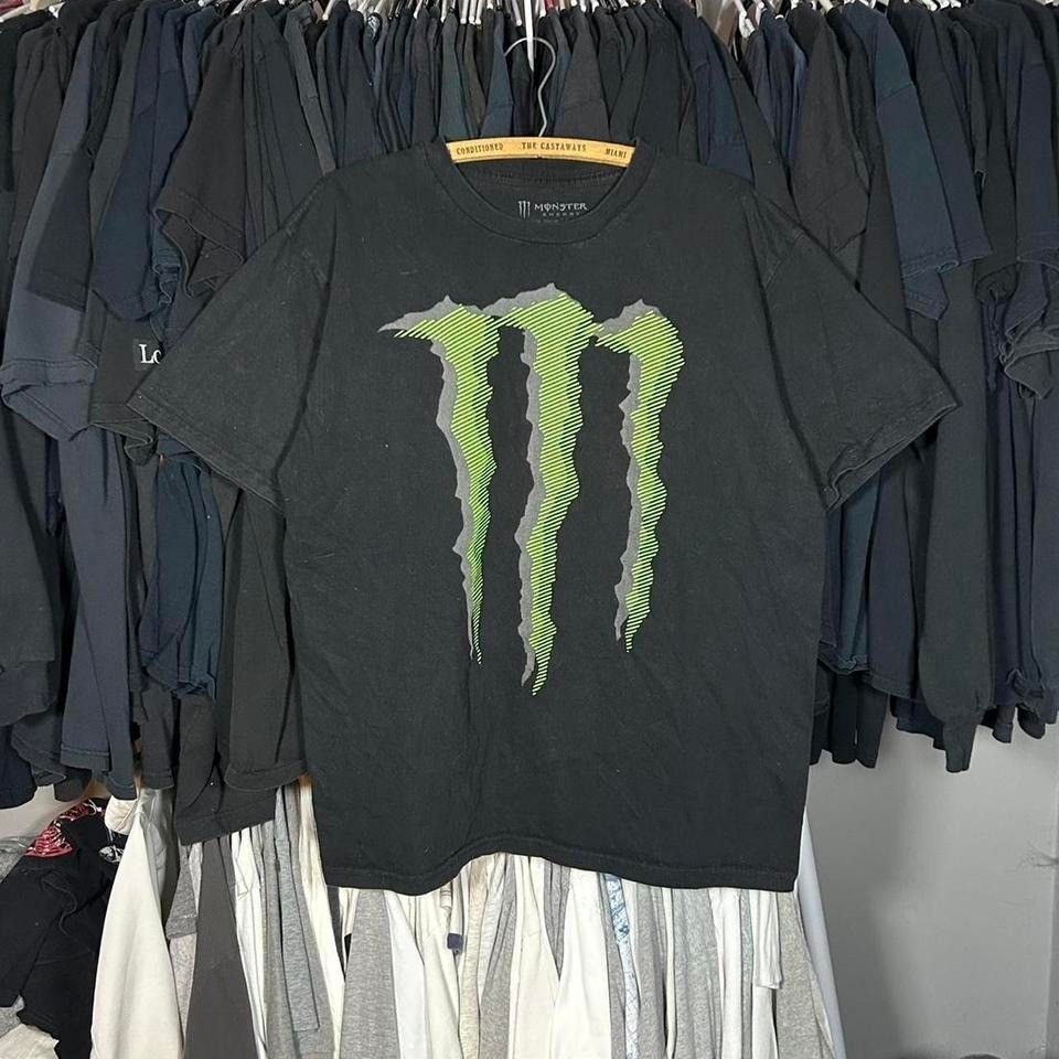 Vintage Y2K Black and green Monster Energy cotton t-shirt #skater Size L