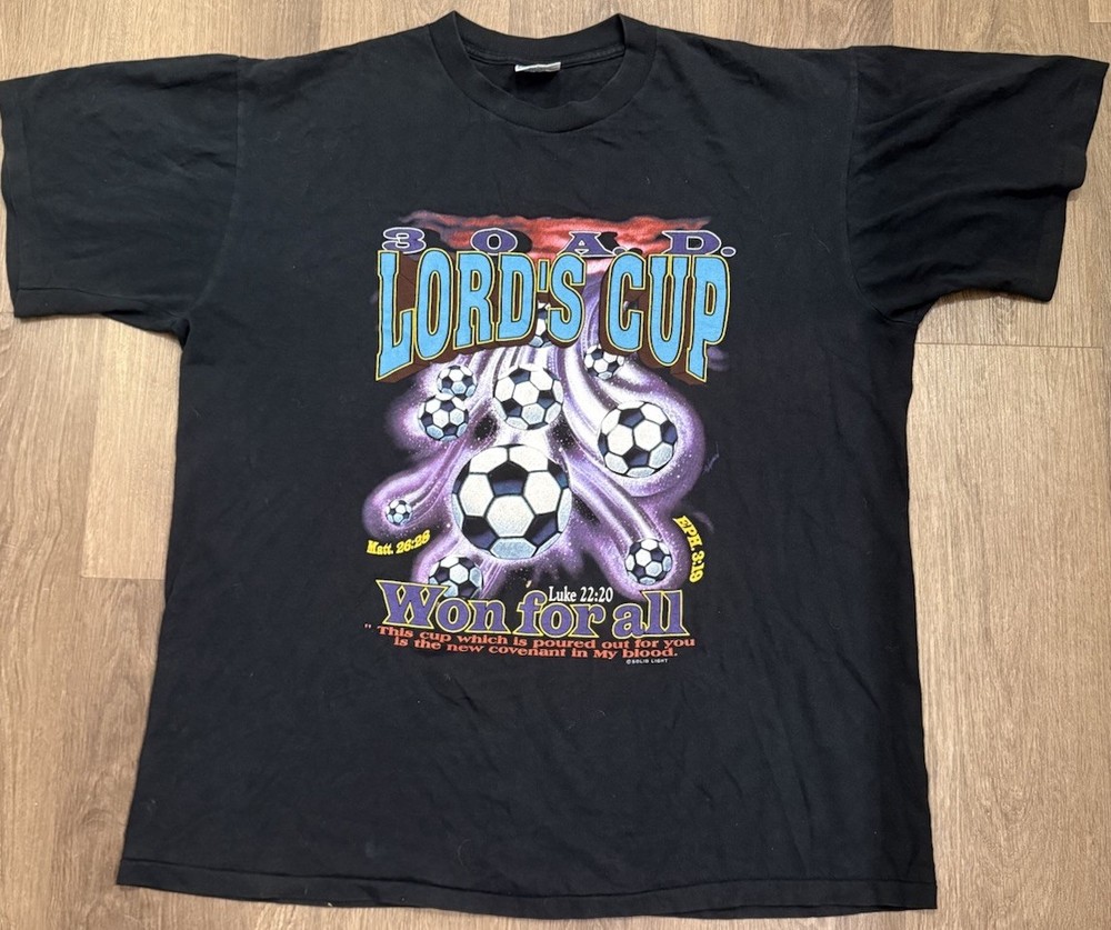 Vintage XXL Jesus T Shirt Soccer Lord’s Cup World 90s Single Stitch RARE