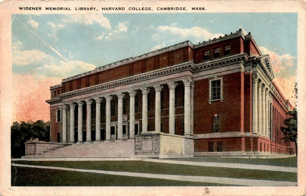 Widener Memorial Library, Harvard College, Cambridge, Mass., Tichnor Postcard