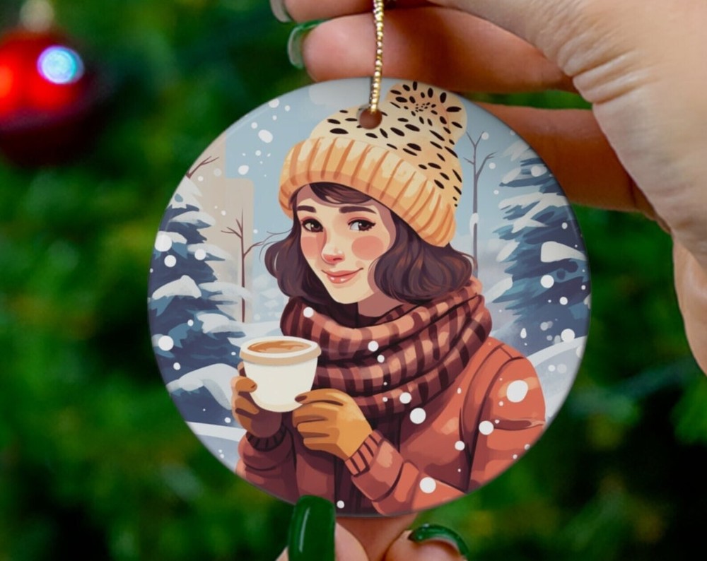 Coffee Lovers Christmas Ceramic Ornament for Mom and Coffee Enthusiasts