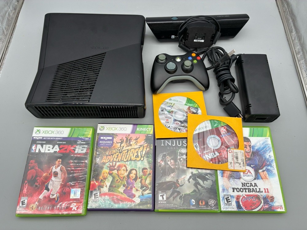 Microsoft Xbox 360 S Slim 4GB Black Console Kinect Bundle W Controller & 6 Games