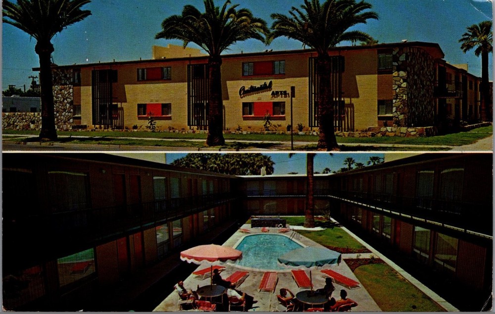 Phoenix AZ Continental Apartments Motel Swimming Pool Vintage Postcard 1960s