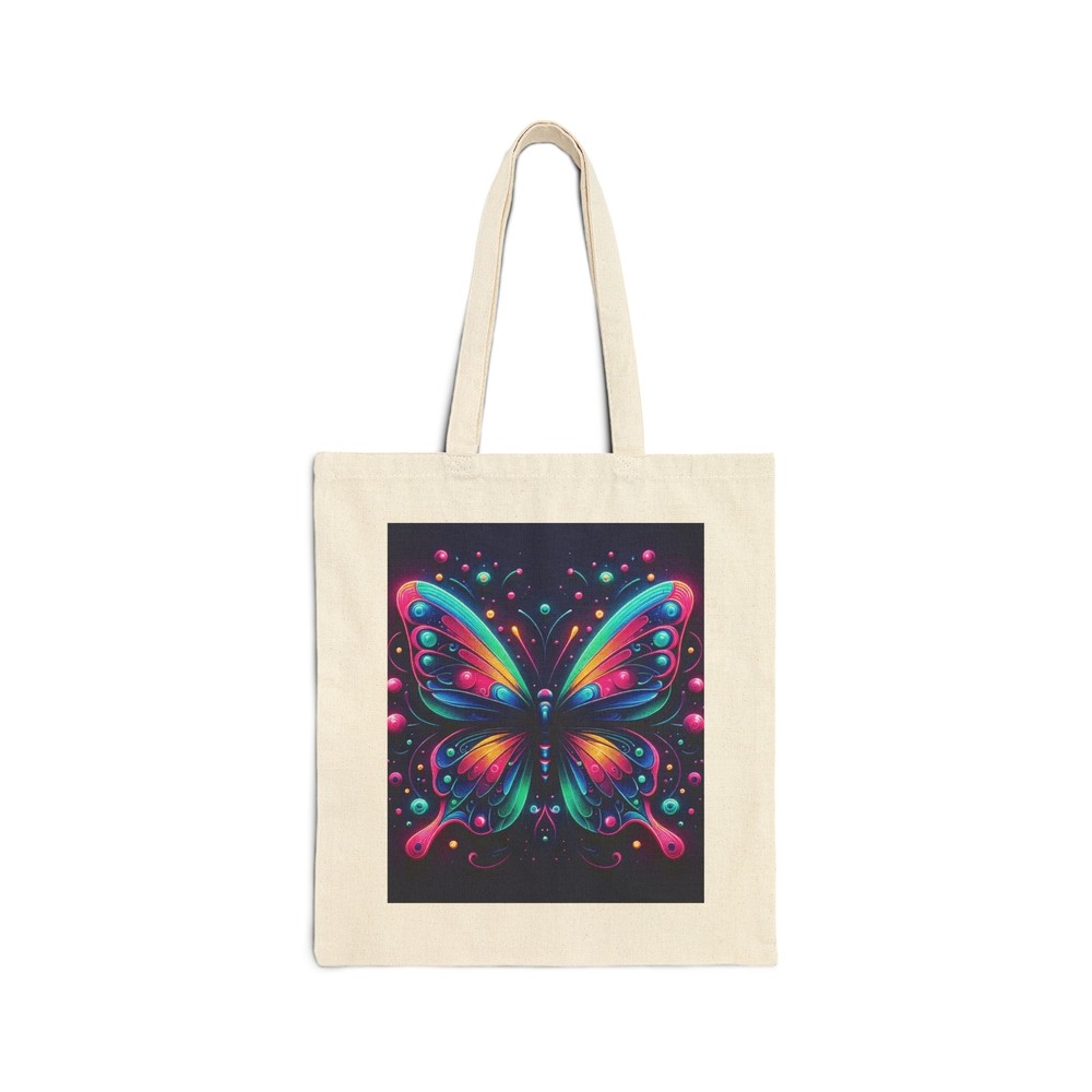 Cotton Canvas Tote Bag Colorful Neon Butterfly Design 6, Gift Everyday Birthday