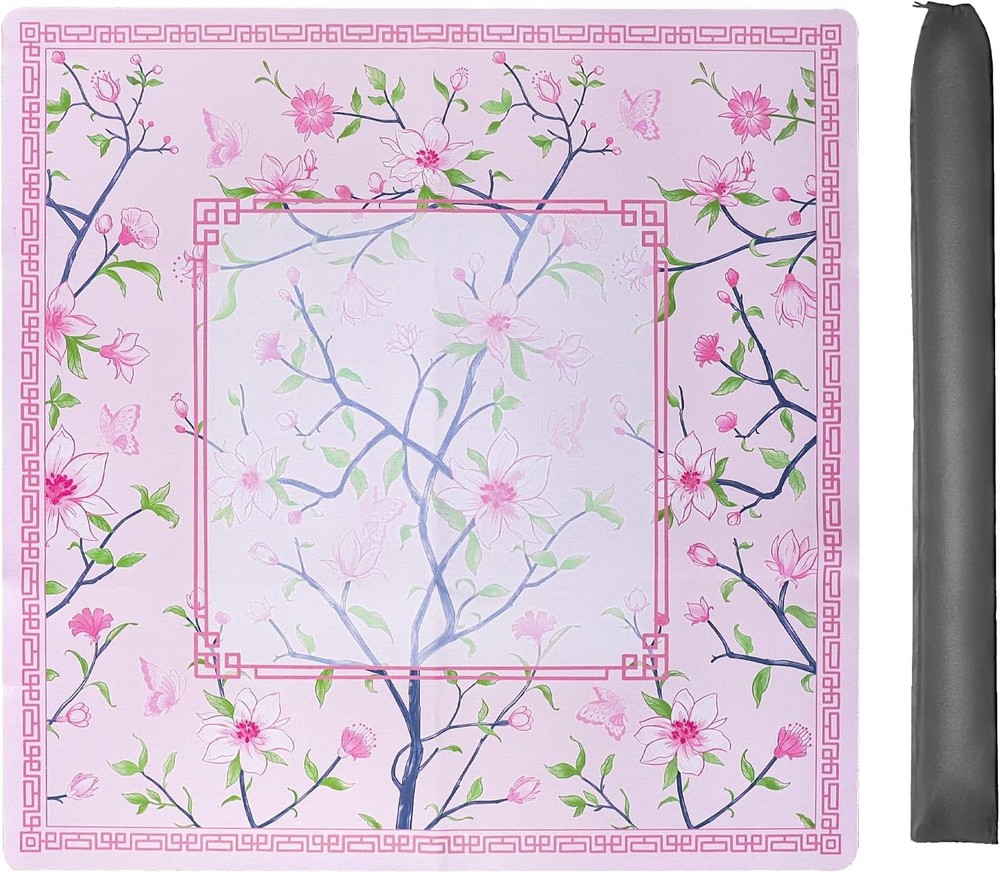 Pink Printed Mahjong Mat (31.5”x31.5”) with Black Carrying Bag, Anti-Slip, No...
