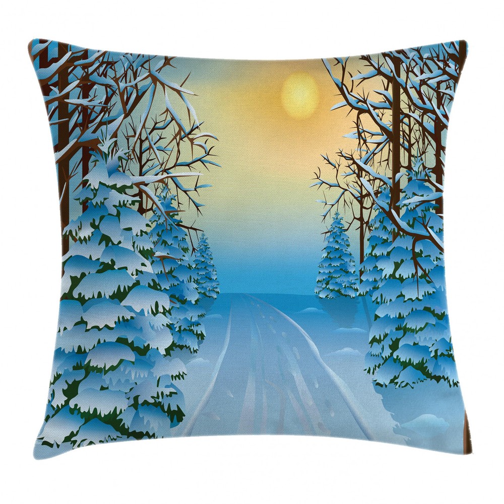 18-Inch Winter Cartoon Landscape Square Cushion Cover for Cozy Decor