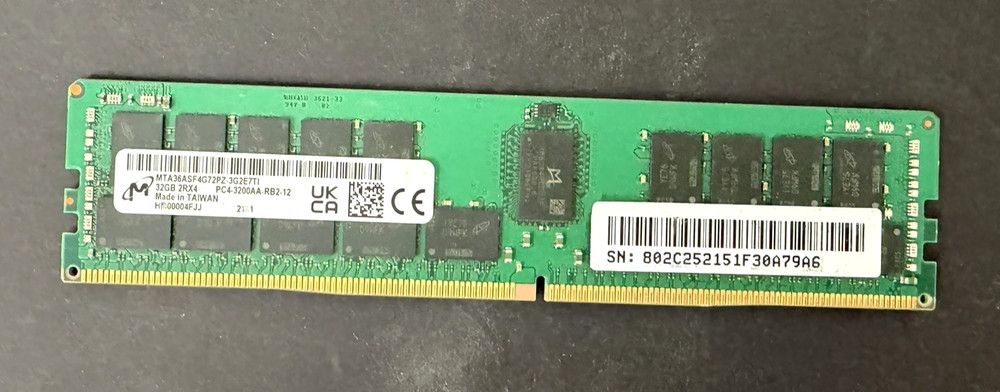 Micron 32GB DDR4-3200 PC4-25600 ECC RDIMM MTA36ASF4G72PZ-3G2E7TI  Server Memory