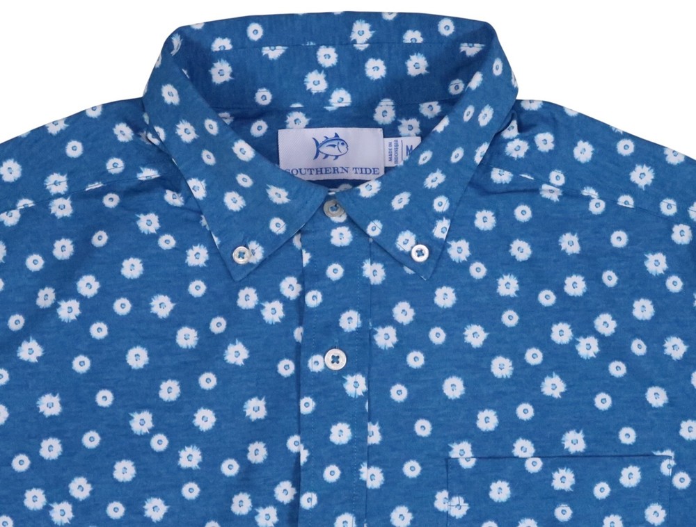 Southern Tide Mens Medium floral performance short sleeve oxford shirt Stretch