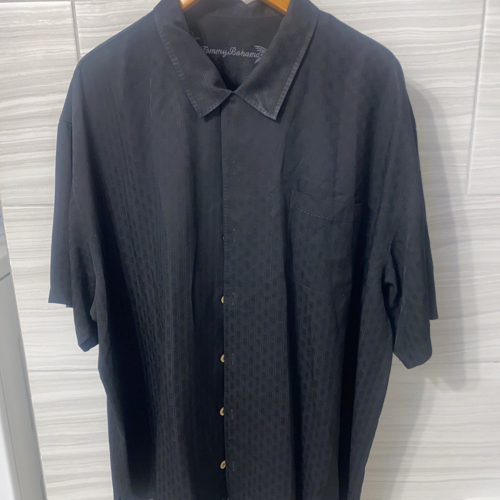 Tommy Bahama Men's Short Sleeve 100% Silk Button-Up Shirt Size XXL Black