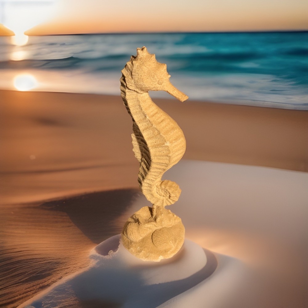 Seahorse Statue Coastal Nautical Beach Decor Sand Finish Ocean Figurine 14”