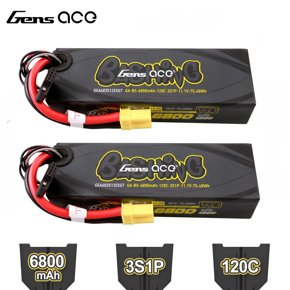 2X Gens Ace G-Tech 6800mAh 11.1V 120C 3S Lipo Battery EC5 For Arrma 1/8 RC Car-image