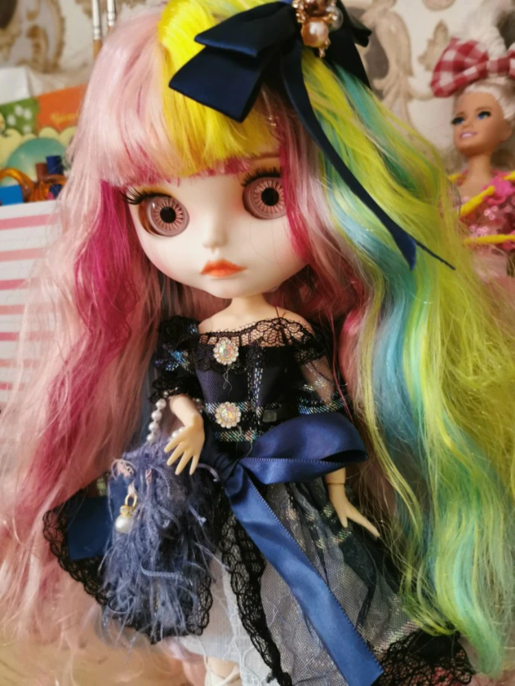 Blythe Doll with Colorful Hair Matte Face Nude BJD Toy 4 Color Eyes Gift