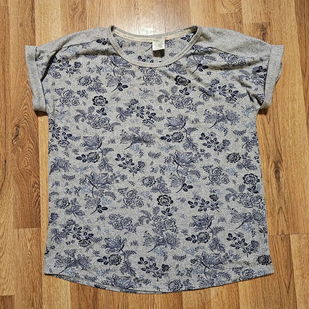 Lucky Brand Women's Blue & White Floral Paisley Pullover Shirt Large Cozy Lounge