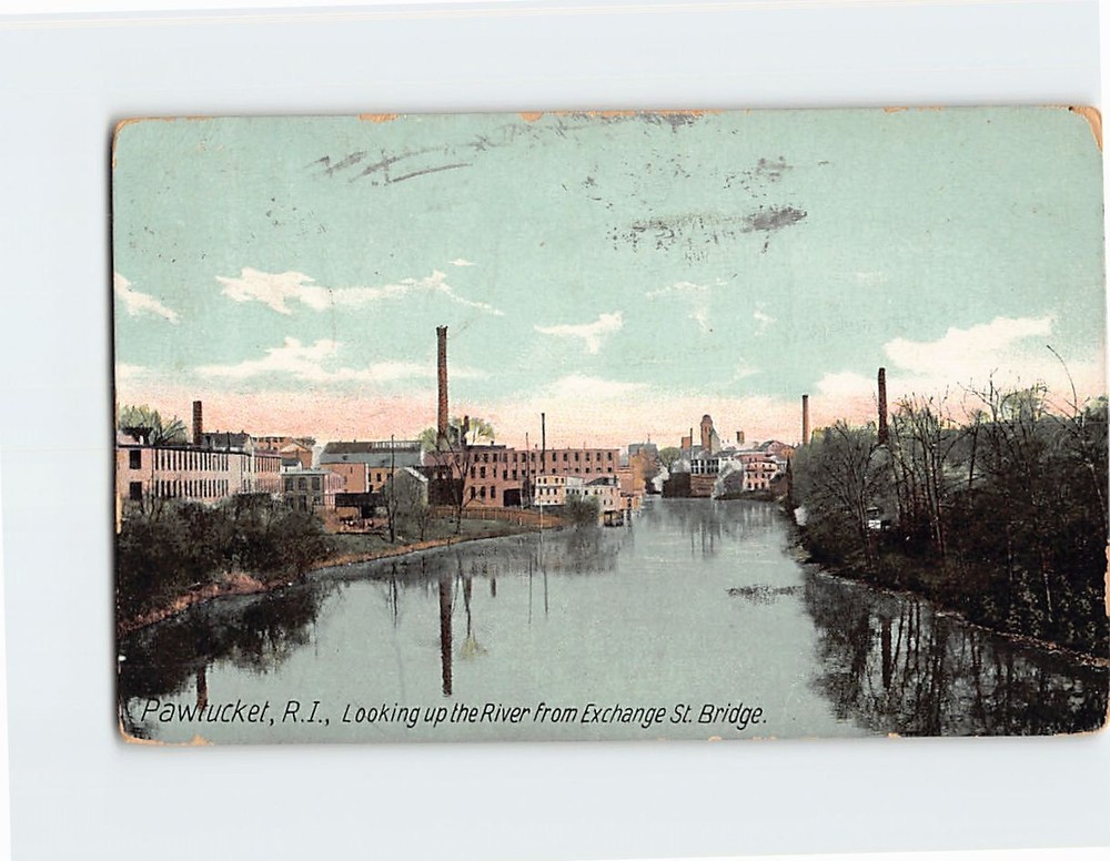 Postcard Looking Up the Blackstone River Pawtucket Rhode Island USA