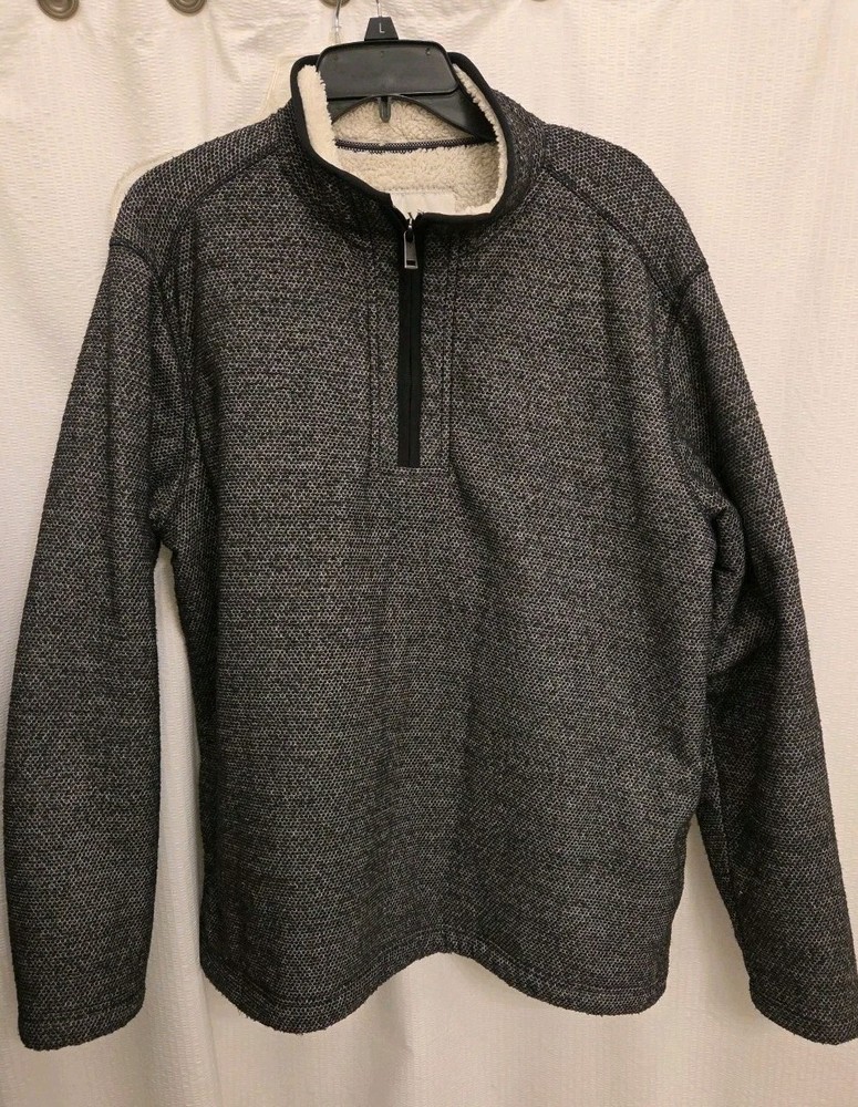 Orvis Sherpa Lined Pullover Sweater Mens XL Gray Fleece 1/4 Quarter Zip Warm