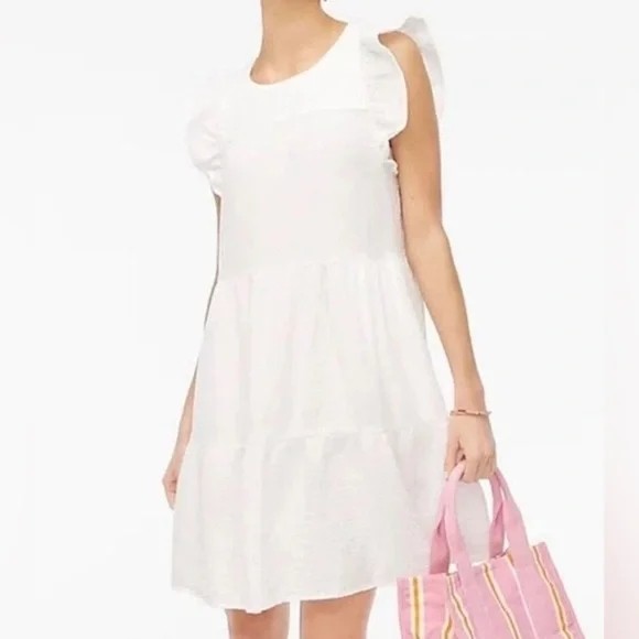 J. Crew Women's Mini Gauze Dress Ivory Ruffle Tiered Size 10 NWT