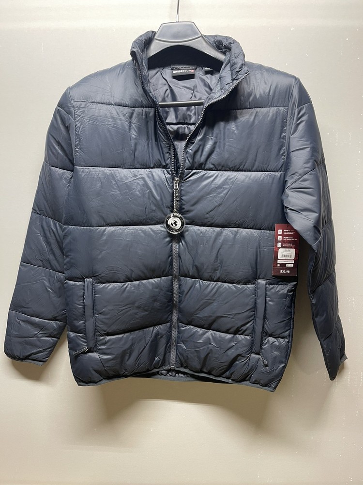 Swiss Tech Men's Packable Puffer Jacket Grey Size Small S 34-36 NWT New Pockets