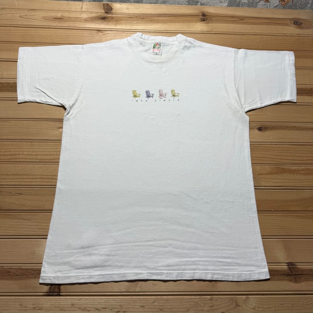 Vintage 90s Lake Placid Adirondack Beach Chairs Summer Souvenir T-Shirt - Large