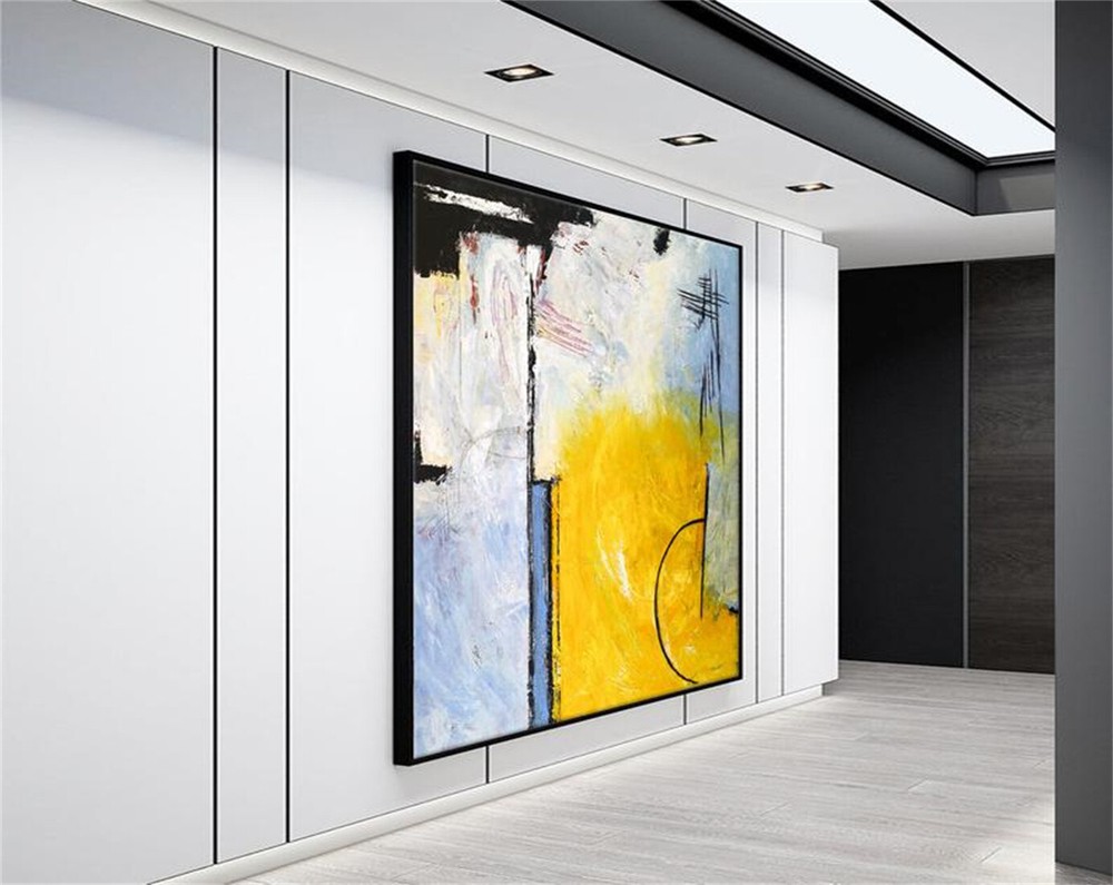 Abstract Painting Large Acrylic Canvas Wall Art Yellow And Blue Modern Painting