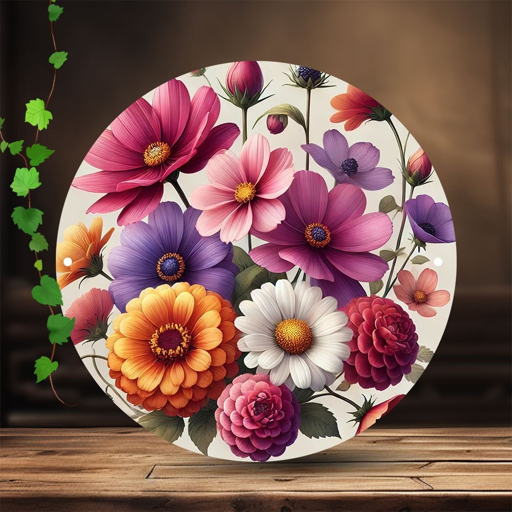 Retro Floral Round Art - 7.8