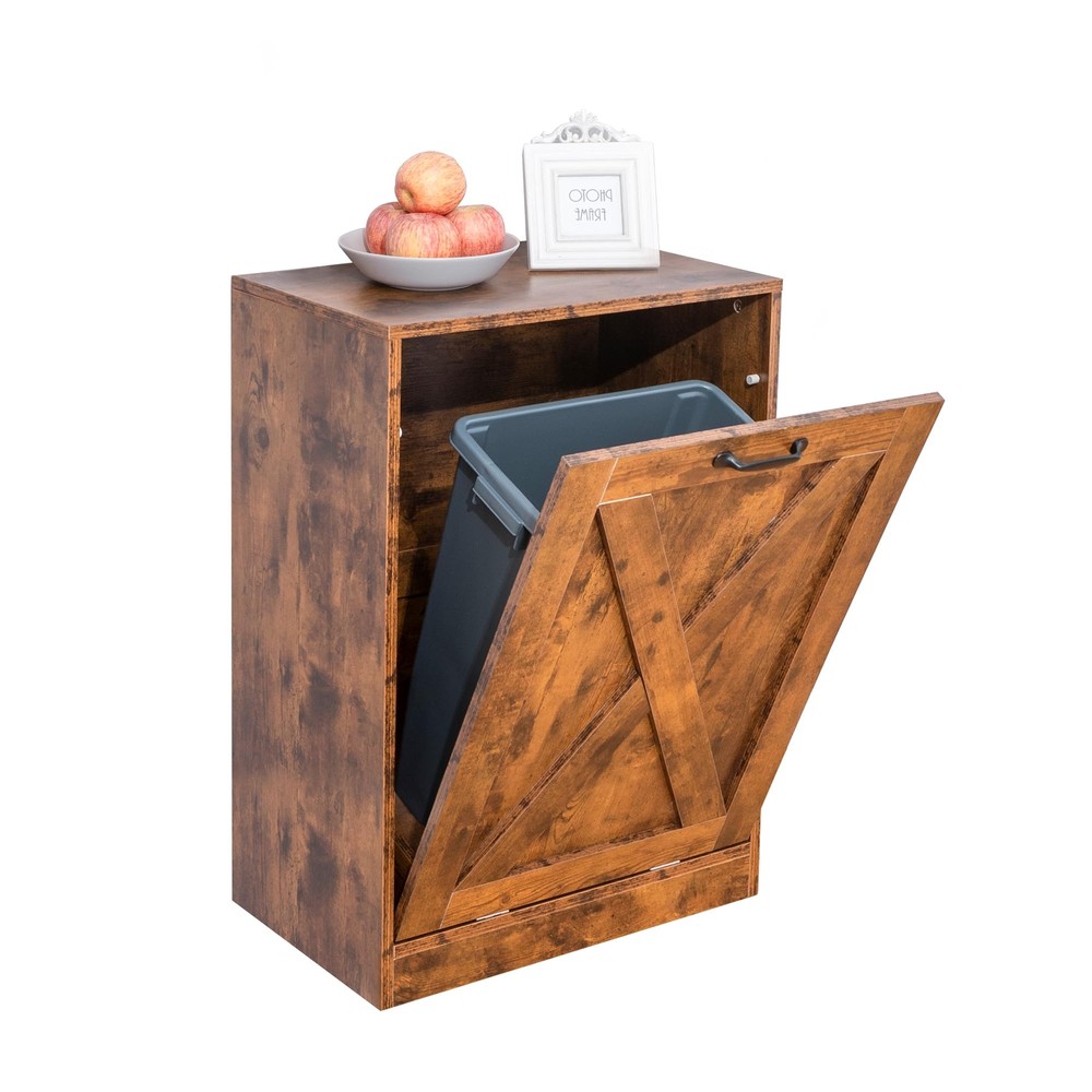 Zedesey 13 Gallon Wooden Tilt Out Trash Cabinet Hidden Trash Can Kitchen Recy...