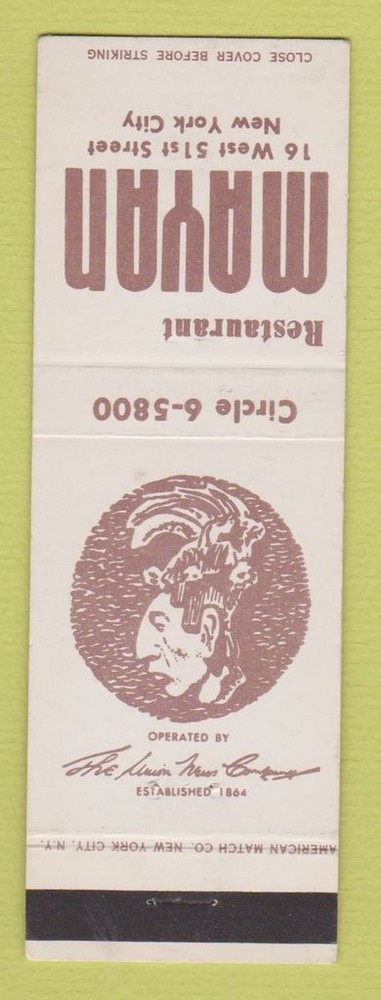 Matchbook Cover - Restaurant Mayan New York City