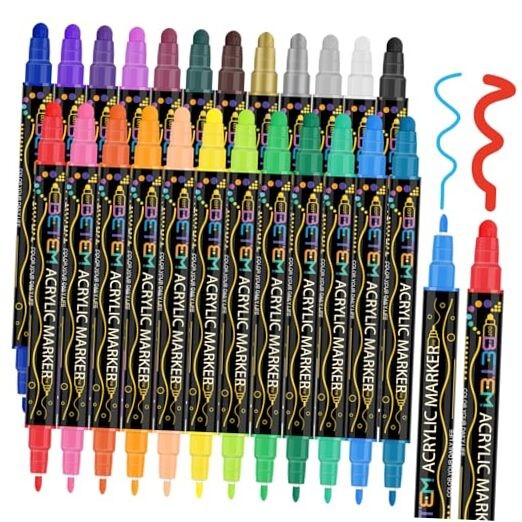 24 Dual Tip Acrylic Paint Markers in Vibrant Colors for Artists and Crafters