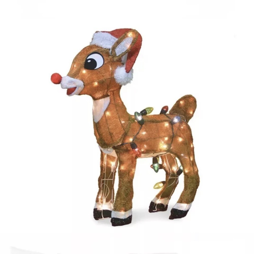 24 Inch Rudolph the Red Nosed Reindeer Yard Art Pre Lit Outdoor Christmas Decor