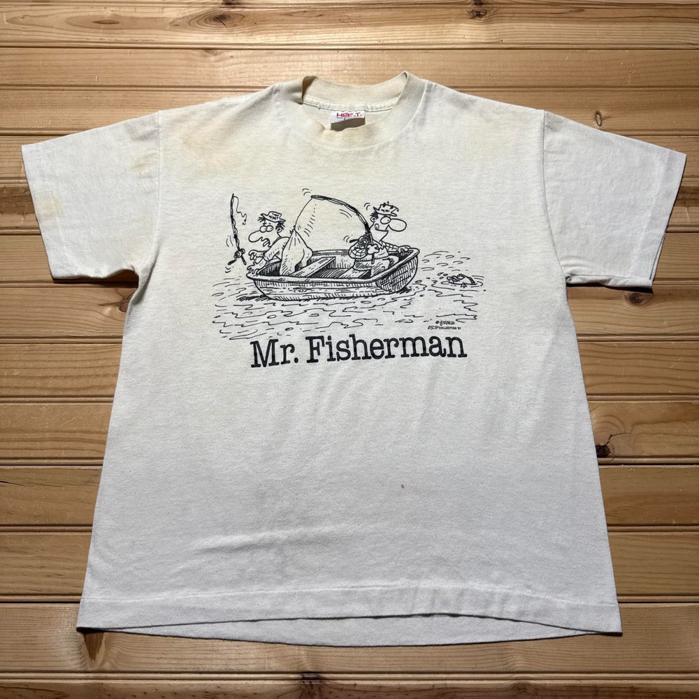 Vintage 90s 1991 Mr Fisherman Cartoon Comedy Funny T-Shirt USA Made -Size Medium