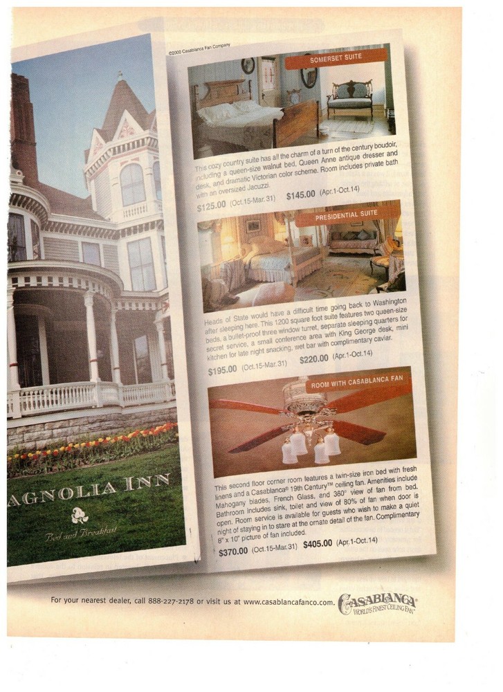 Casablanca Worlds Best Ceiling Fan Magnolia Inn 2006 Print Ad