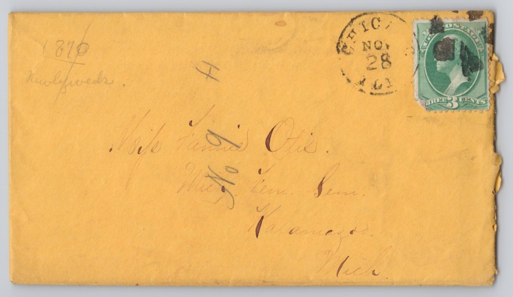 Chicago, IL — Envelope with 1¢ Green Franklin Stamp, Circular Nov 28 Cancel