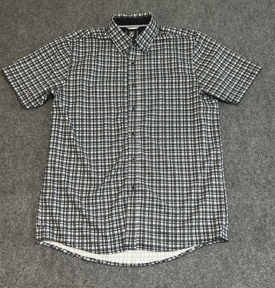 Fried Denim Button Up Short Sleeve Slim Fit Shirt Plaid  Men's M Black