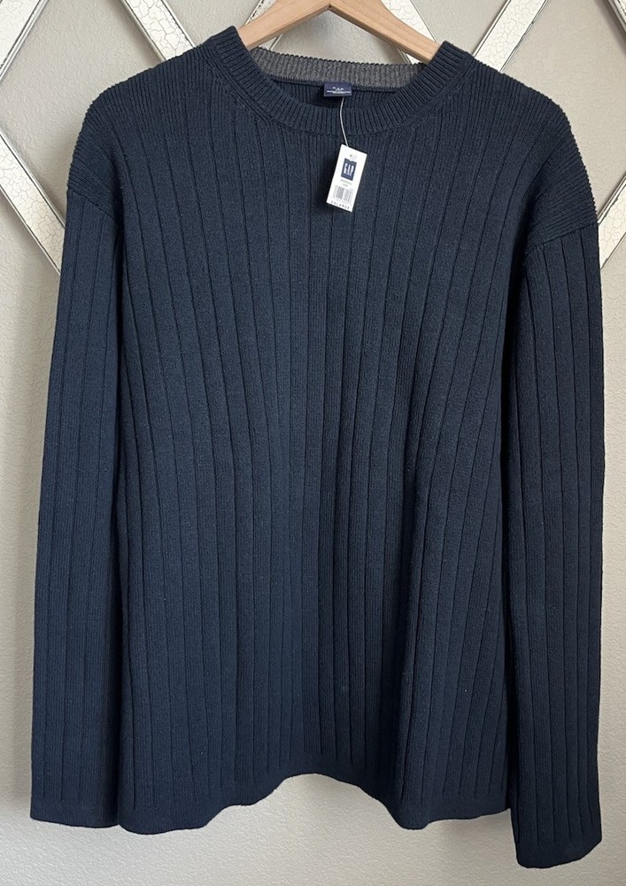 NWT! Vintage GAP Men's XXL Crew Neck Cotton Sweater Hong Kong - Navy Blue