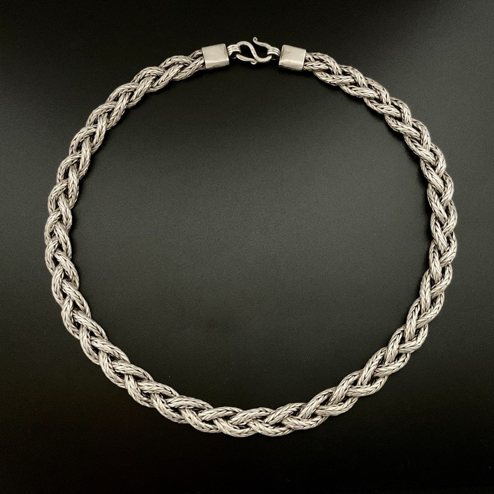 Vintage Sterling Silver Heavy Braided Chain Handmade Necklace 16”