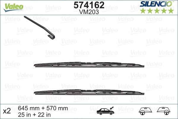 Valeo 574162 Silencio VM203 Front Windscreen Wiper Blade Set 645mm 570mm 25