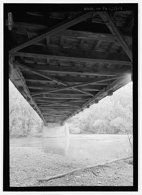 BELOW DECK VIEW, LOOKING EAST. - Academia Bridge, Spanning Tuscarora Creek,